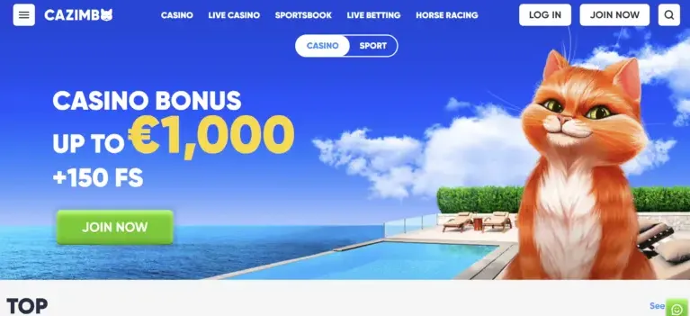 Cazimbo Casino bonus page screenshot
