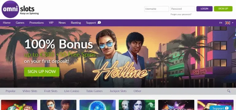 Omni Slots Casino bonus page screenshot