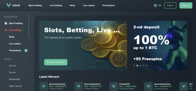 Vave Casino bonus page screenshot