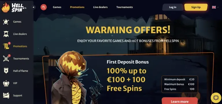 Hell Spin Casino bonus page screenshot