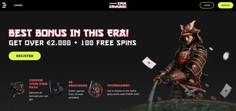 Spin Samurai Casino bonus page screenshot