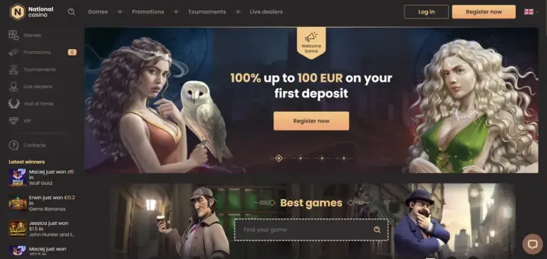 National Casino bonus page screenshot