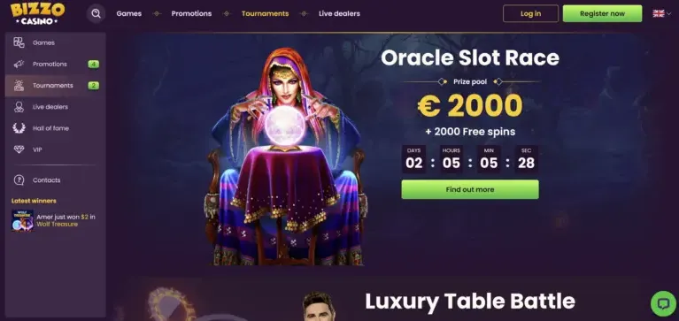 Bizzo Casino bonus page screenshot