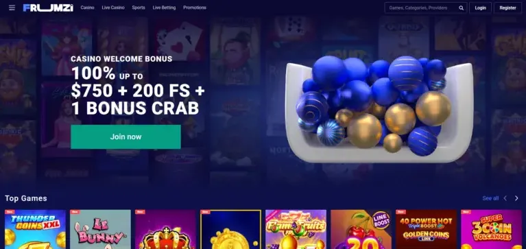 Frumzi Casino bonus page screenshot