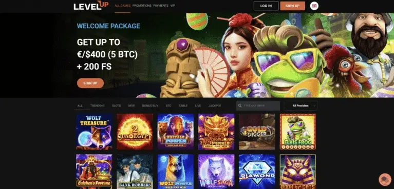 LevelUp Casino bonus page screenshot
