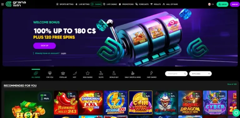 Granawin Casino bonus page screenshot