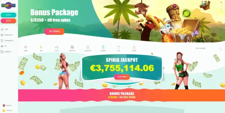 Spinia Casino bonus page screenshot