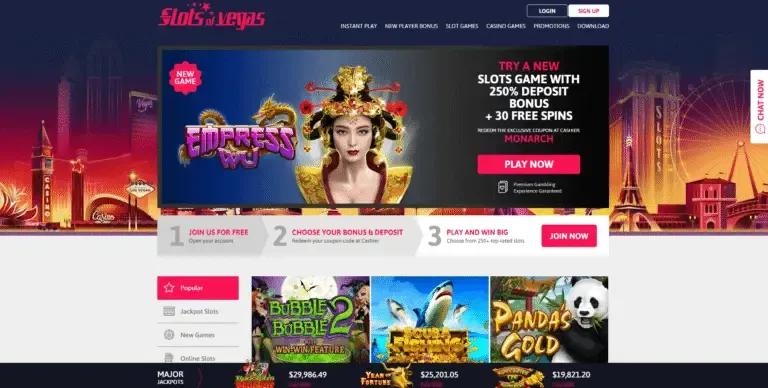 Slots of Vegas Casino bonus page screenshot