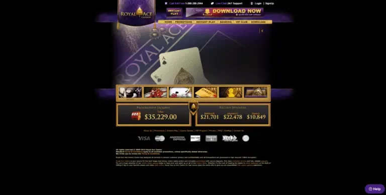 Royal Ace Casino bonus page screenshot