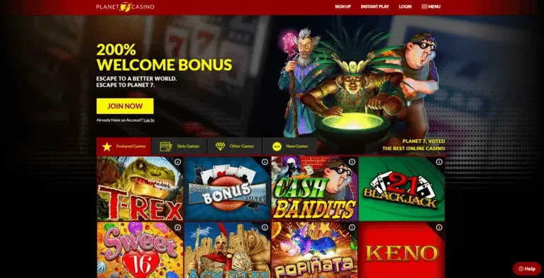 Planet 7 Casino bonus page screenshot