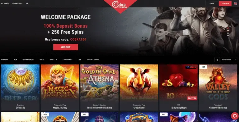 Cobra Casino bonus page screenshot