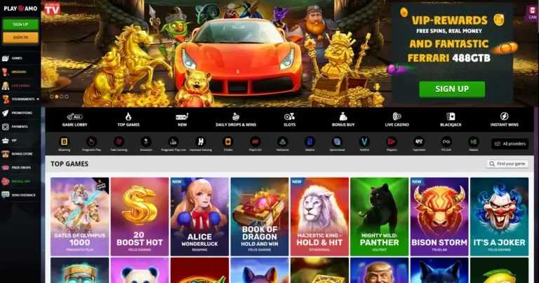 PlayAmo Casino bonus page screenshot