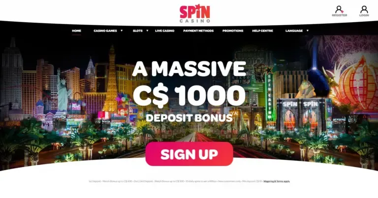 Spin Casino bonus page screenshot