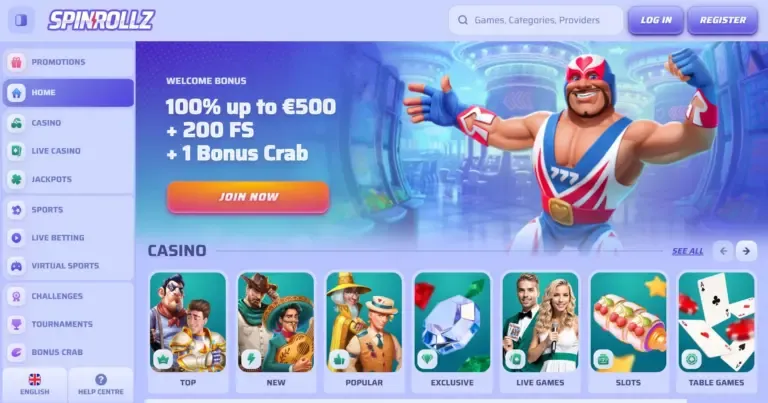 Spinrollz Casino bonus page screenshot