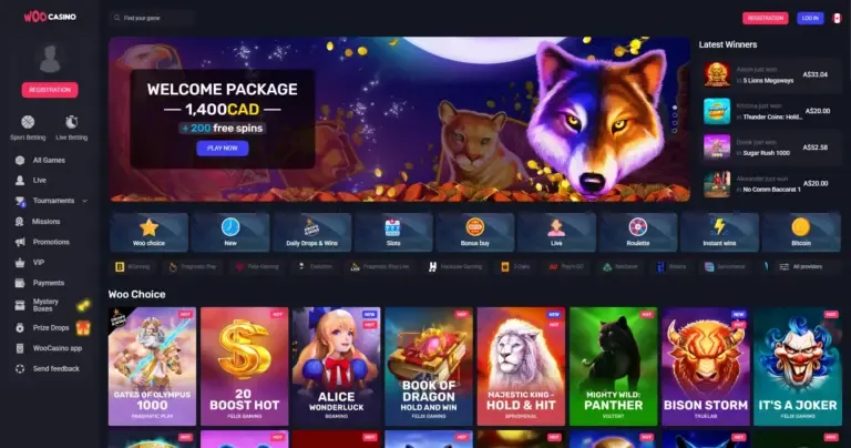 Woo Casino bonus page screenshot
