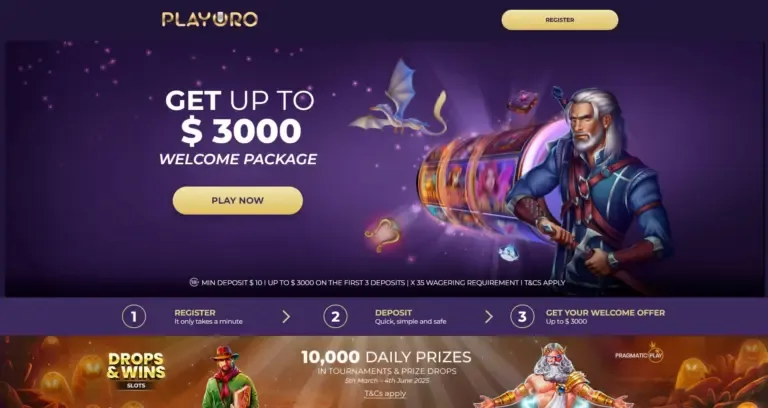 Playoro Casino bonus page screenshot