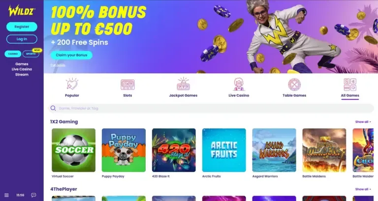 Wildz Casino bonus page screenshot