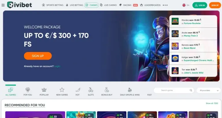 IviBet Casino bonus page screenshot