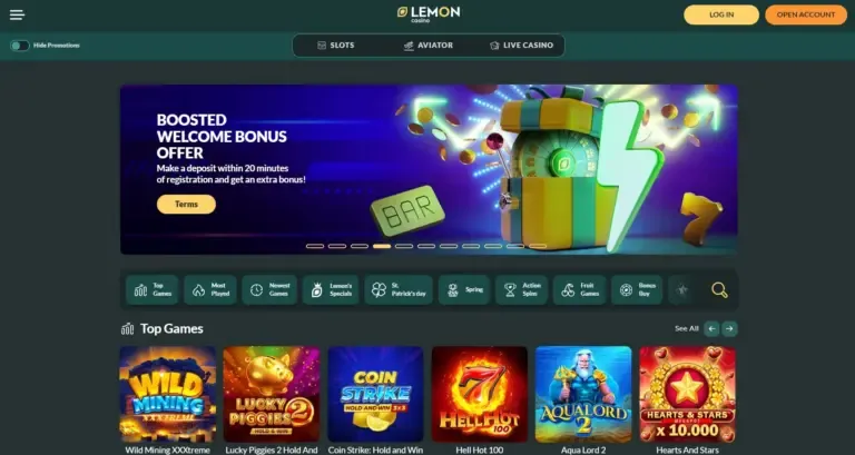 Lemon Casino bonus page screenshot
