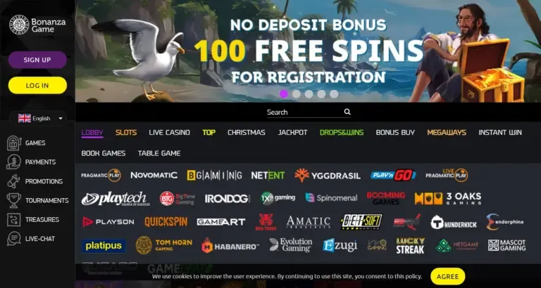BonanzaGame Casino bonus page screenshot