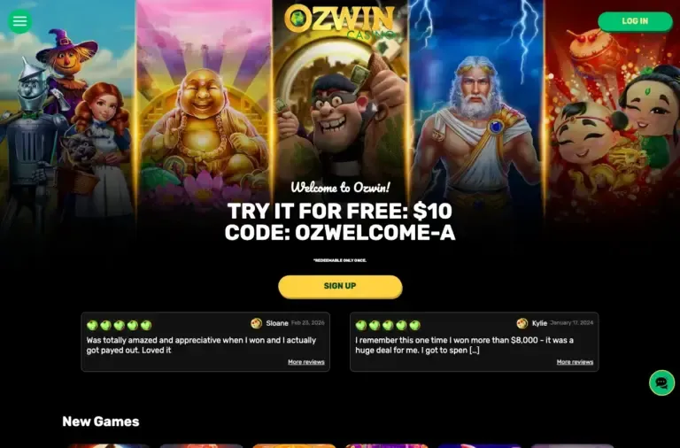 Ozwin Casino bonus page screenshot