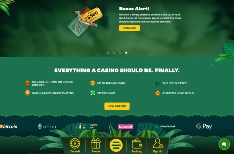 Fair Go Casino bonus page screenshot