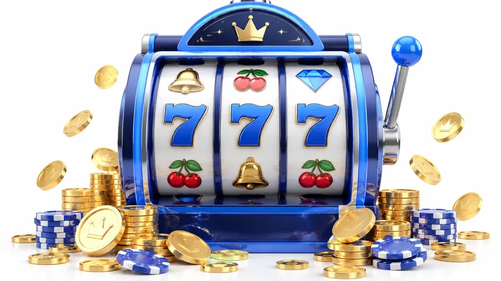 3D render of slot machine reels and coins for online slots real money