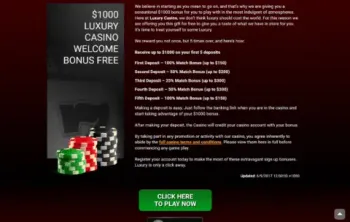Luxury Casino Welcome Bonus Package