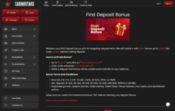 Casinostars Casino Welcome Bonus Package