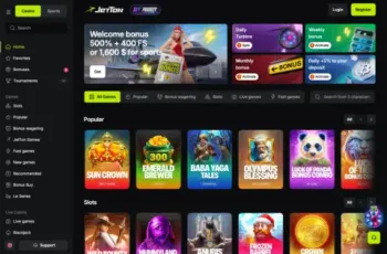 Jetton Casino Lobby With Welcome Banner And Popular Slots