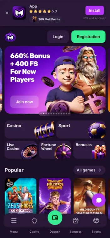 Mellstroy Casino Lobby On A Mobile Screen
