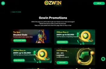 Ozwin Casino Promotions Page Screenshot