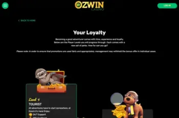 Ozwin Casino Loyalty Page Screenshot