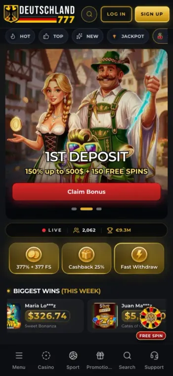Deutschland777 Casino Mobile Lobby Screenshot