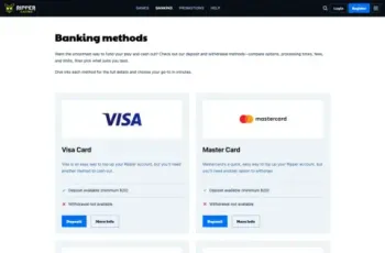 Ripper Casino Banking Methods Page Screenshot