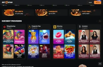 Bet4star Casino Providers Section Screenshot