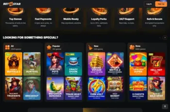 Bet4star Casino Game Categories Section Screenshot