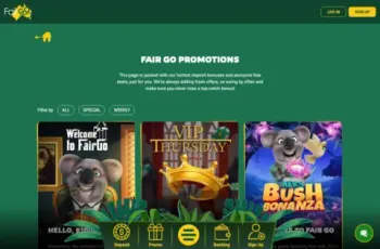 Fair Go Casino Promotions Page Screenshot