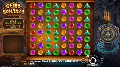 Gems Bonanza slot game screen from the official Pragmatic Play demo
