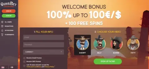 GunsBet casino free spins