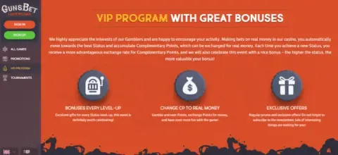GunsBet casino vip program and tournaments