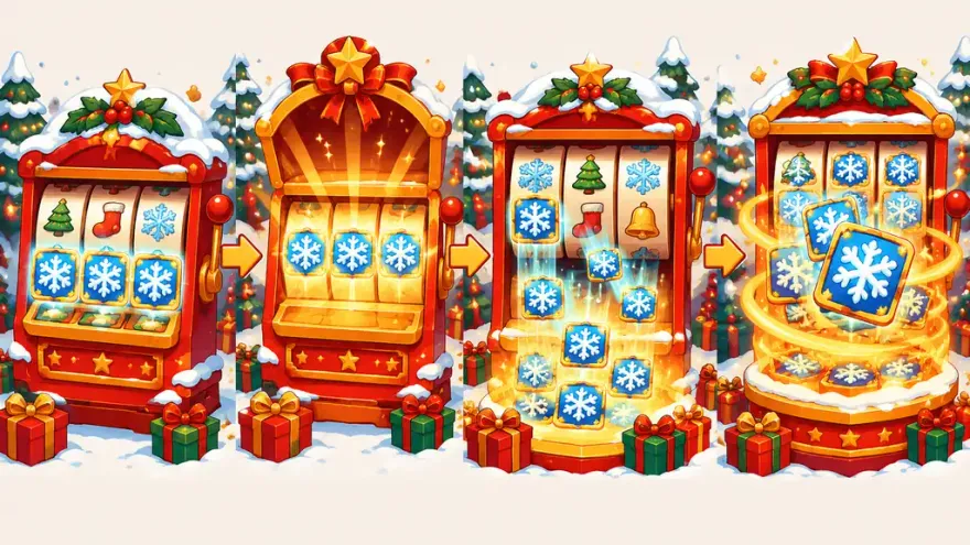 Snowflake scatter symbols triggering a free-spins round on a Christmas slot