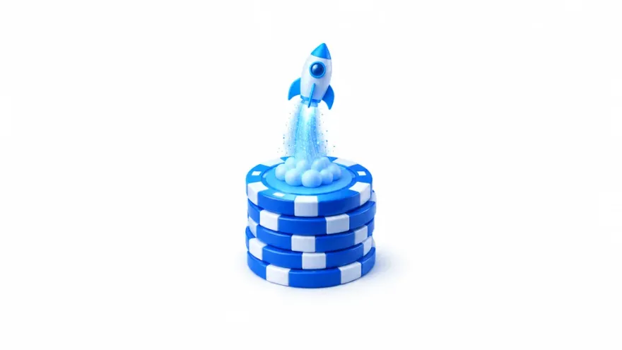 Illustration of a new online casino launch as a rocket on chips
