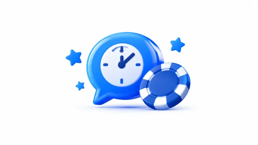 Chat bubble icon with a clock, representing support response time