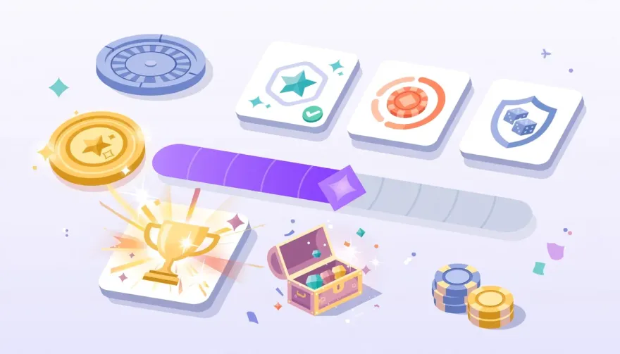 Isometric illustration of a casino gamification progress bar with XP levels