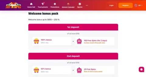 Hit’n’spin Casino Welcome Bonus Package