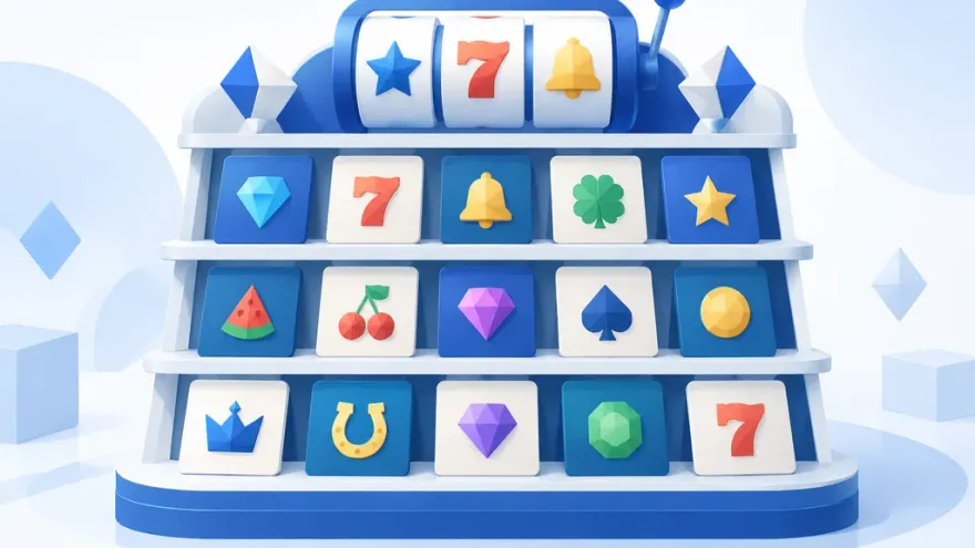 Abstract isometric game library catalog with slot tile icons