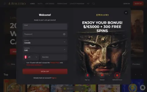 Rollero Casino Welcome Bonus Package