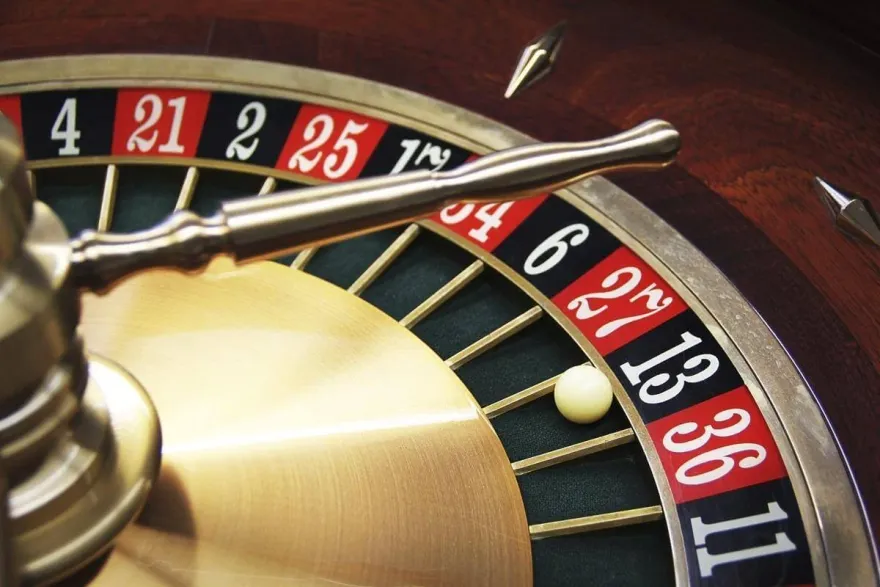 Close-up of a spinning roulette wheel with the ball landing