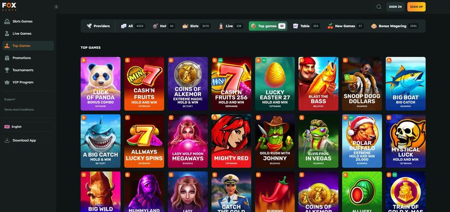 FoxSlots Casino slots library screenshot